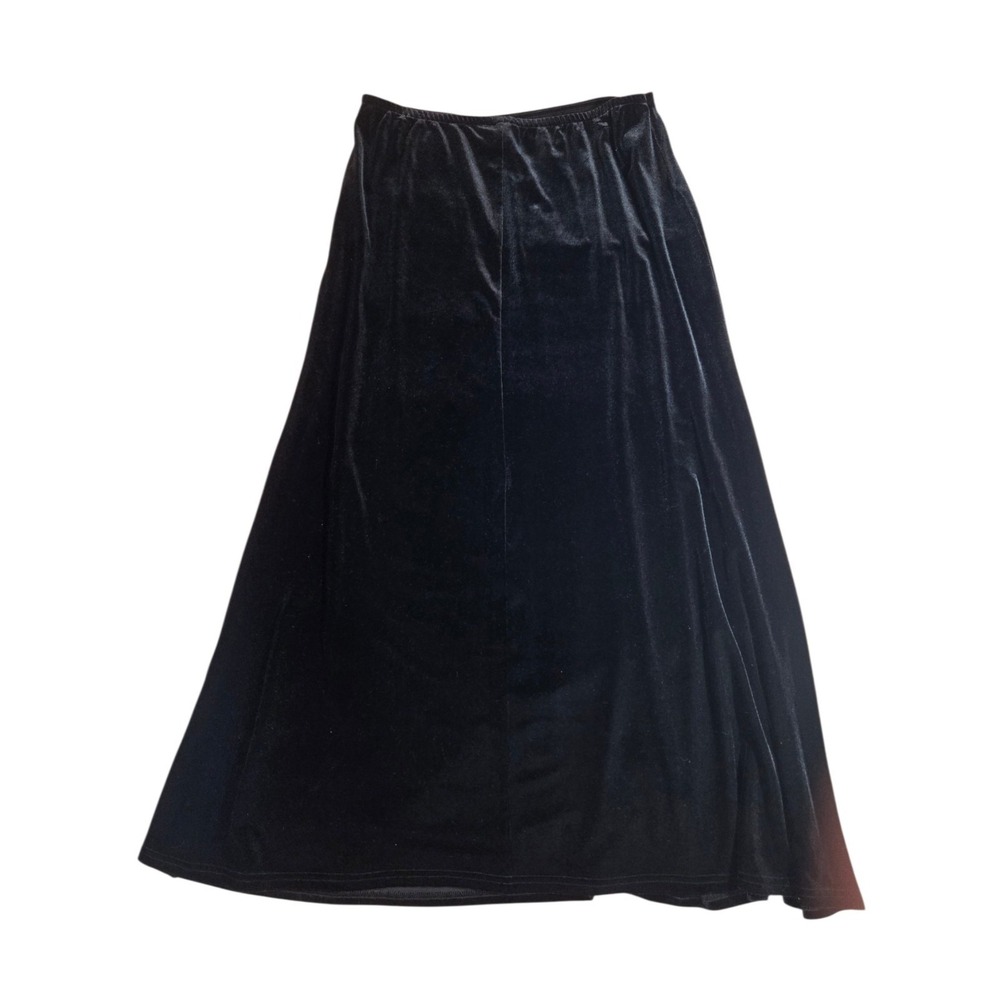 Vintage Black Velour Maxi Skirt Pull On Stretchy L/XL Another Thyme - Picture 2 of 4
